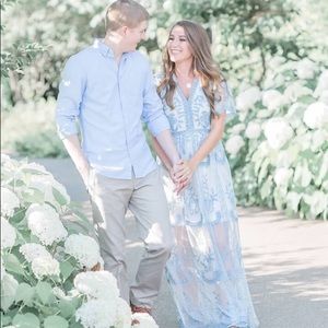 Blue and white lace maxi dress